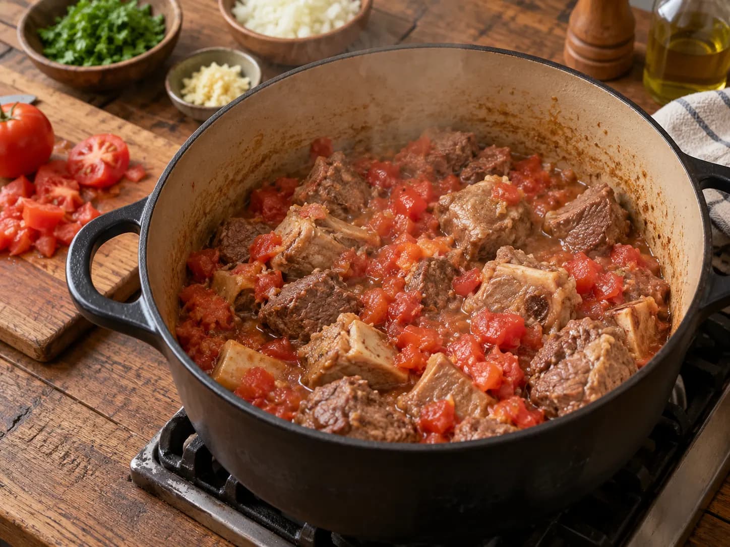 サンコーチョ・トリファシコ：コロンビア風 牛・豚・鶏の煮込みスープ: トマトを加える