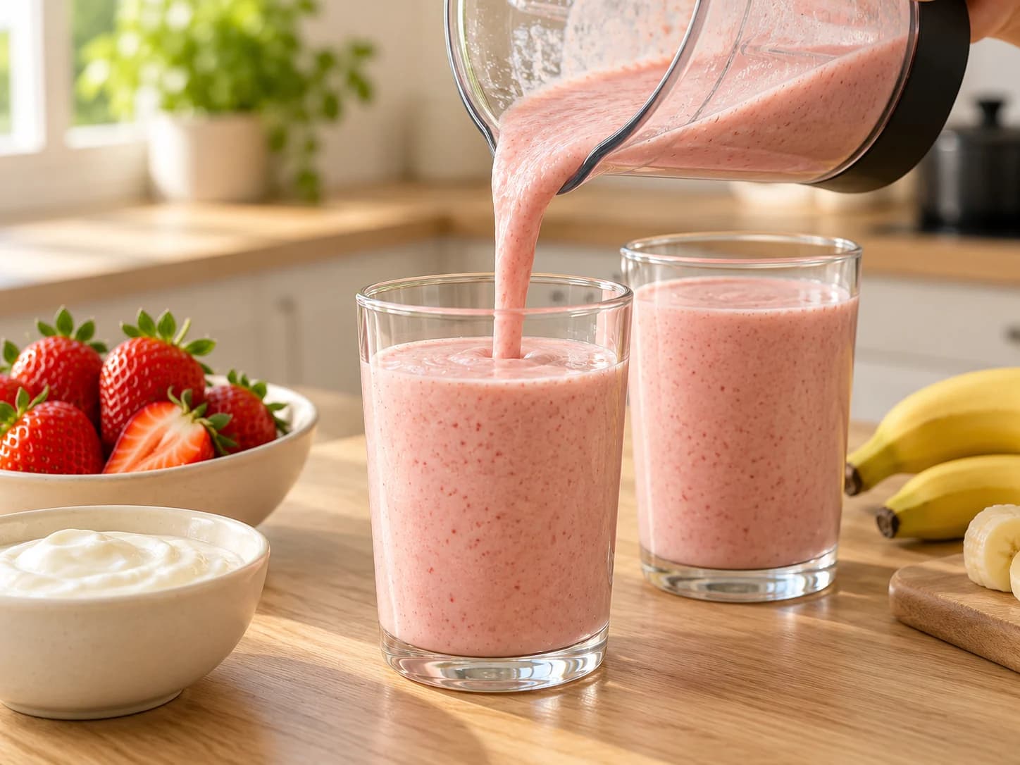 Strawberry banana smoothie with Greek yogurt: Adjust and serve