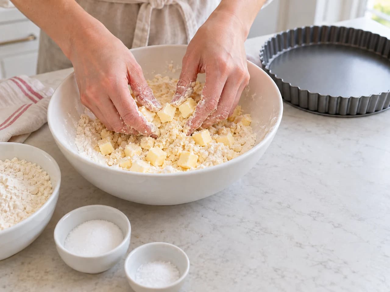 Torta de morango com creme de confeiteiro e base assada: Prepare a farofa da base