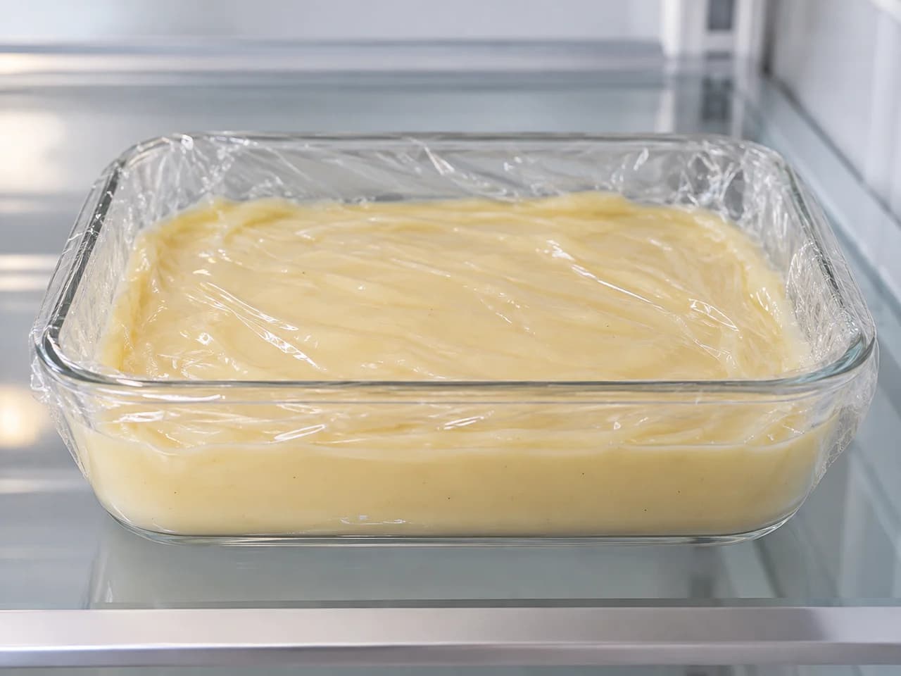 Torta de morango com creme de confeiteiro e base assada: Refrigere imediatamente o creme cozido