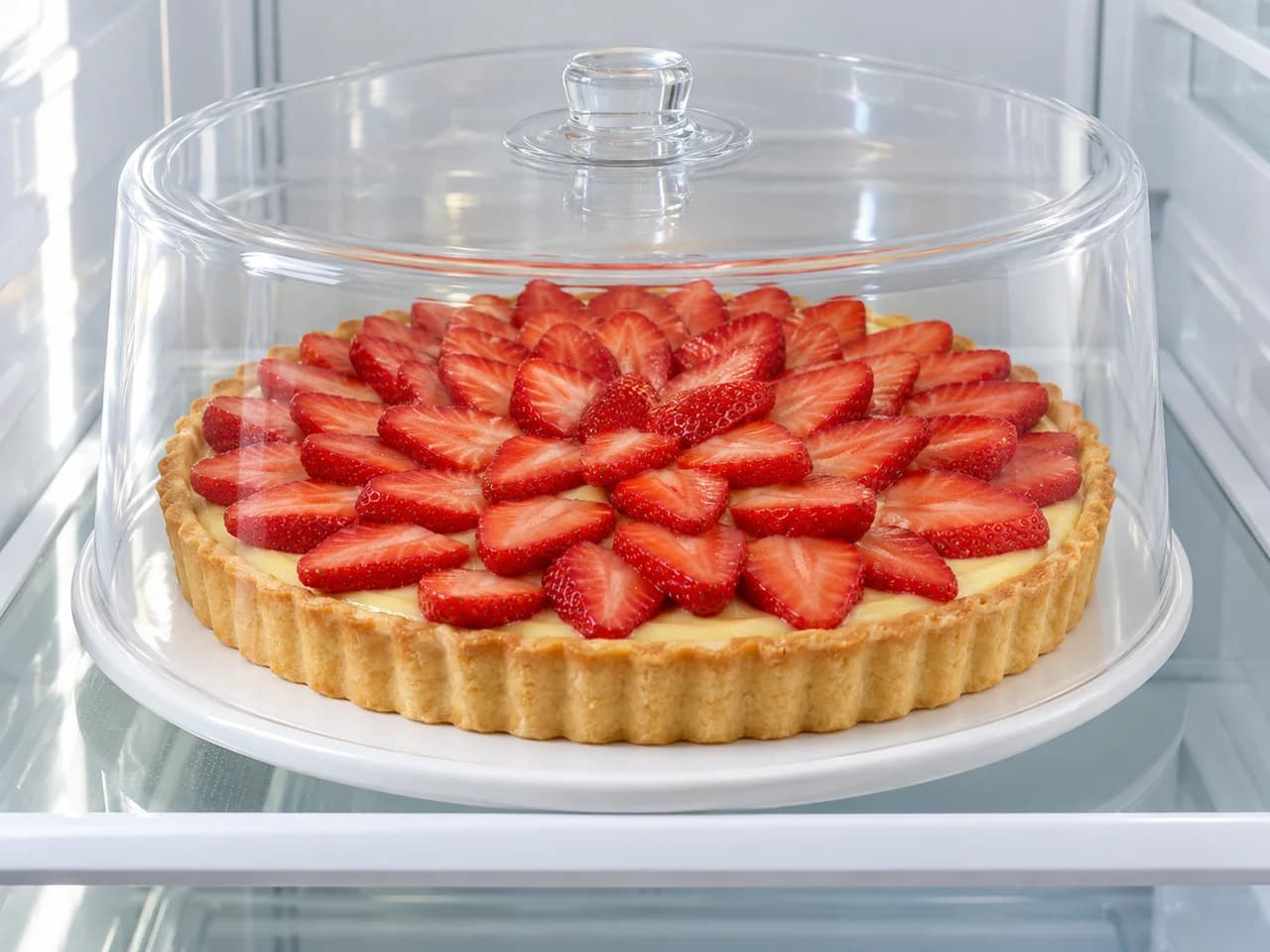 Torta de morango com creme de confeiteiro e base assada: Refrigere a torta montada
