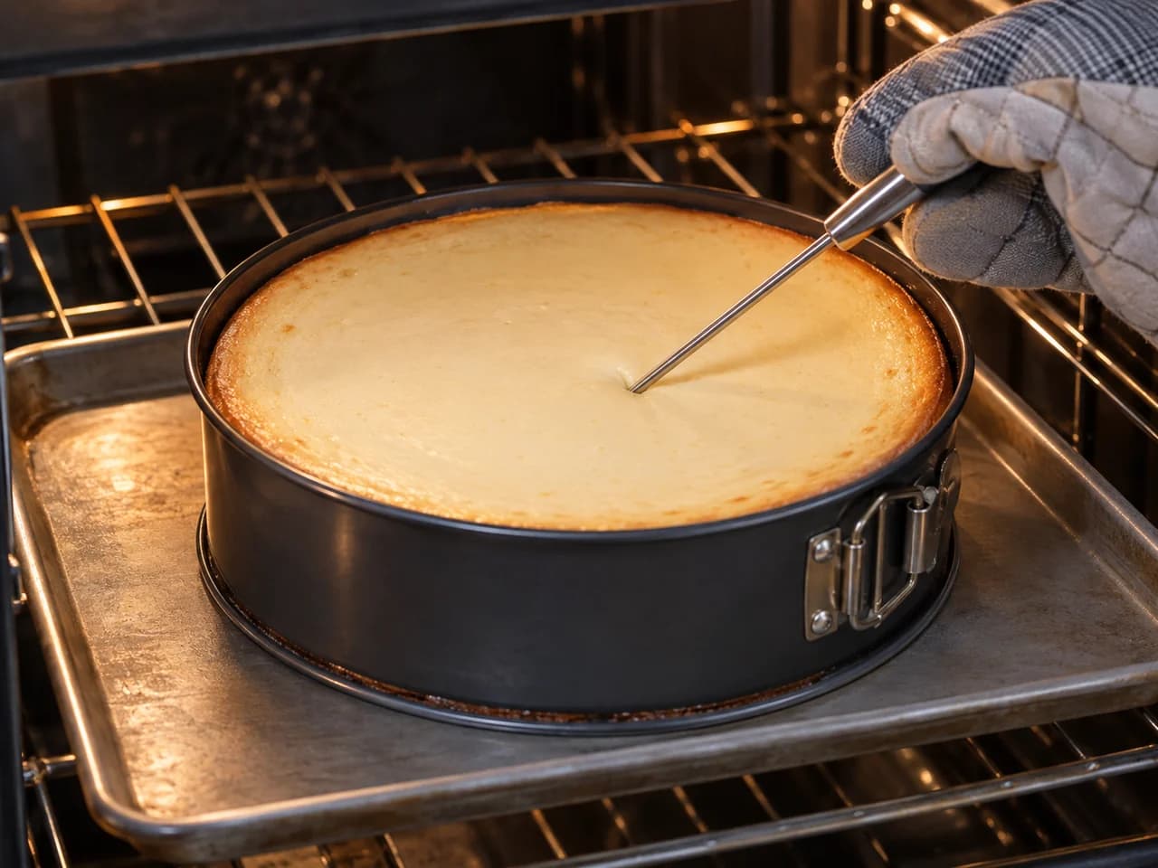 Cheesecake clássico assado com base de biscoito: Preencha, asse e verifique o centro