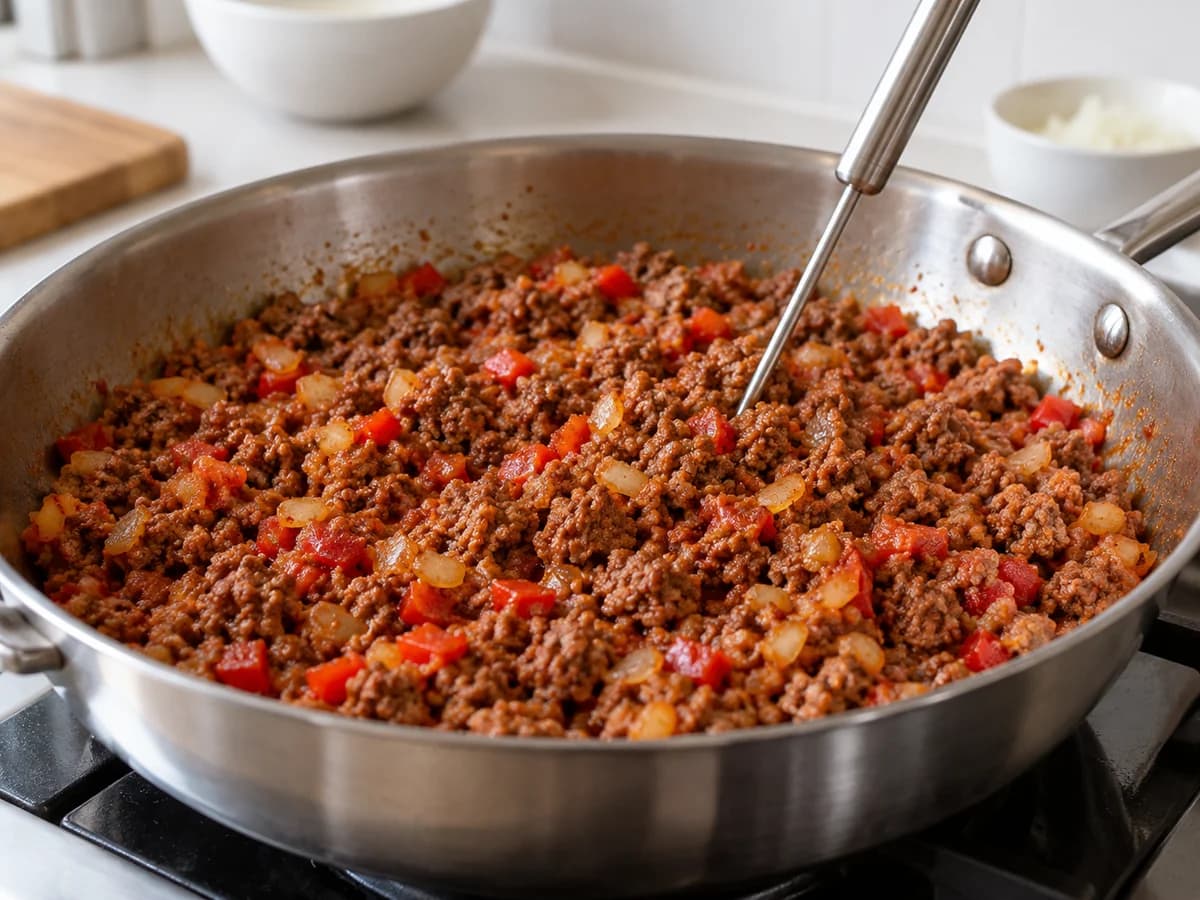 Carne e legumes cozidos conferidos com termômetro