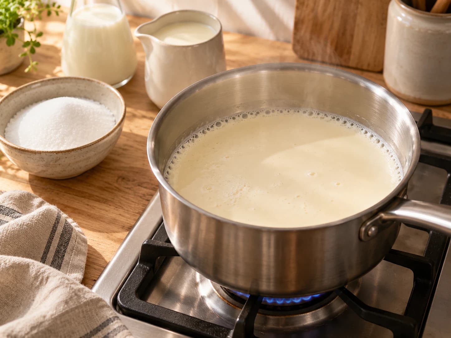 Glace à la vanille maison: Chauffer la crème et le lait