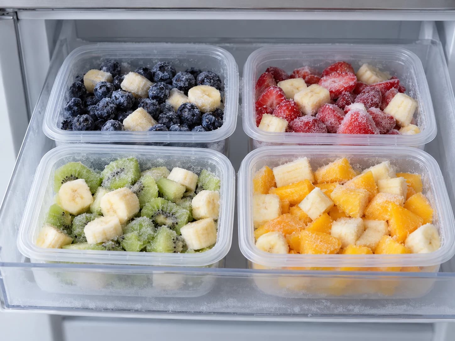 Suco arco-íris de frutas em quatro camadas: Congelar as quatro misturas