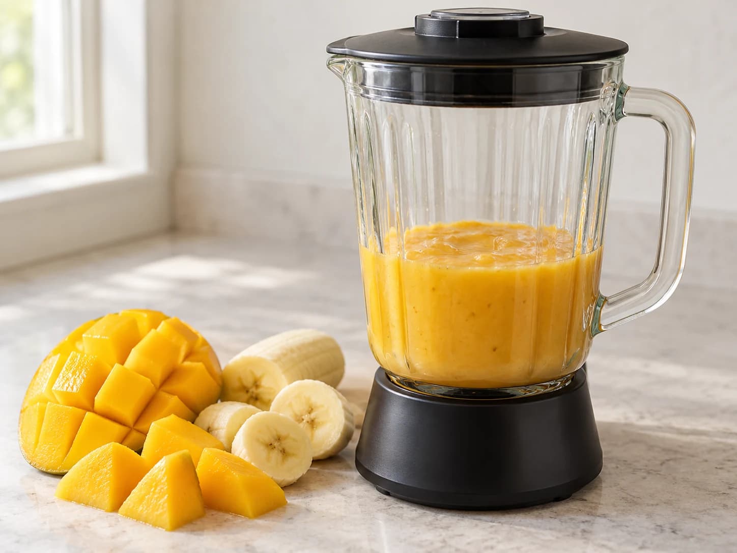 Suco arco-íris de frutas em quatro camadas: Bater a camada dourada