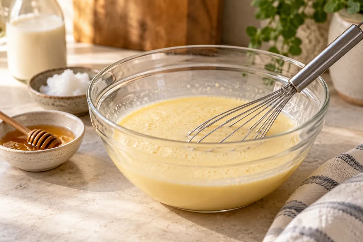 Pain d’avoine maison au miel et aux graines: Fouetter les ingrédients liquides
