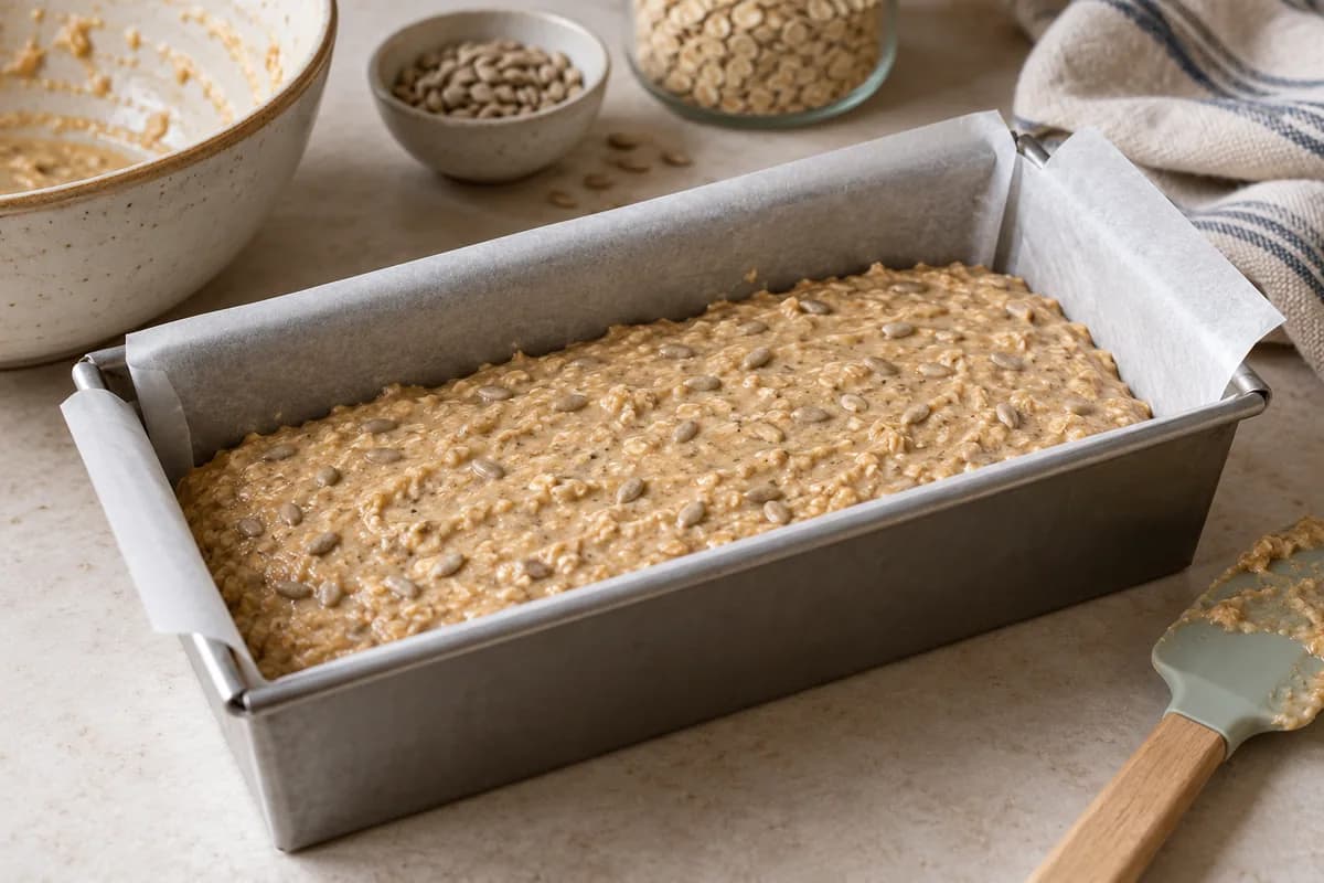 Pain d’avoine maison au miel et aux graines: Mélanger et cuire