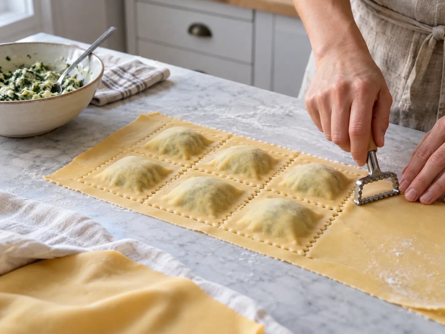 Ravioli caseiro de ricota e espinafre: Abra, recheie e feche