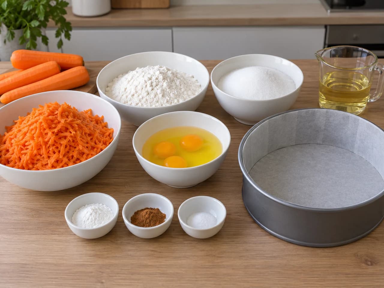 Torta di carote senza copertura: Prepara lo stampo e pesa