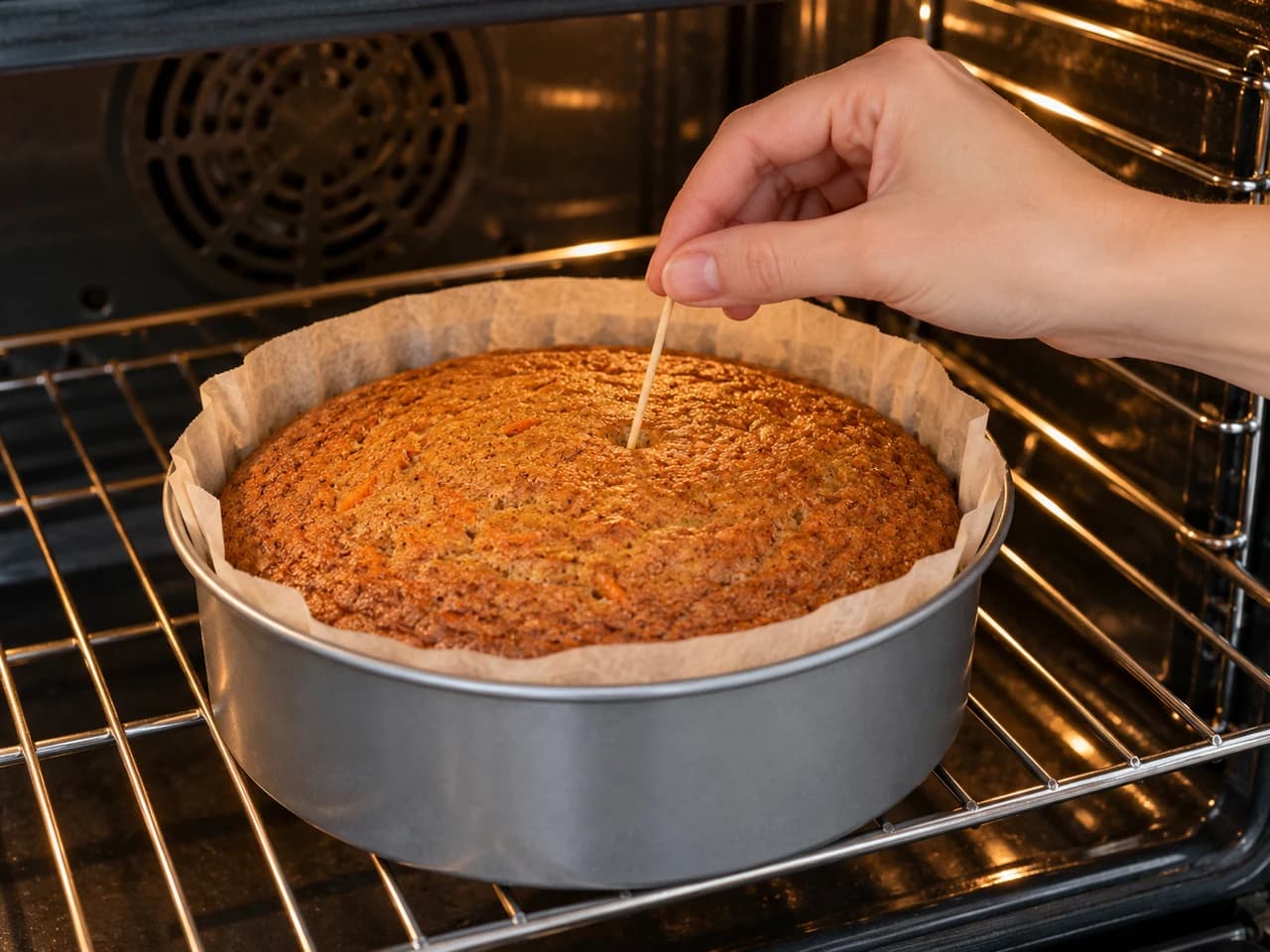 Torta di carote senza copertura: Cuoci e controlla il centro