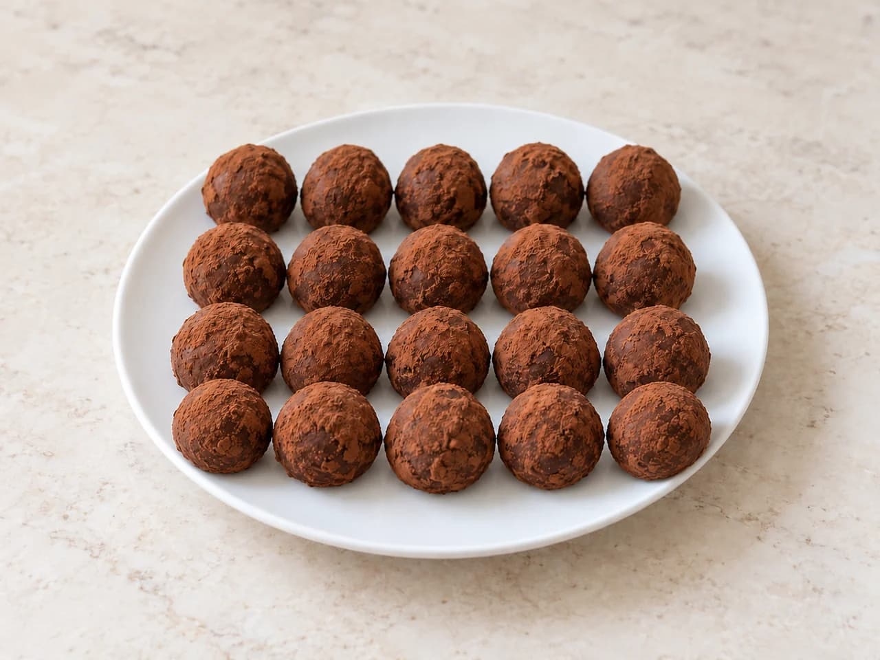 Proposta de trufas de chocolate amargo com cacau: Sirva e conserve