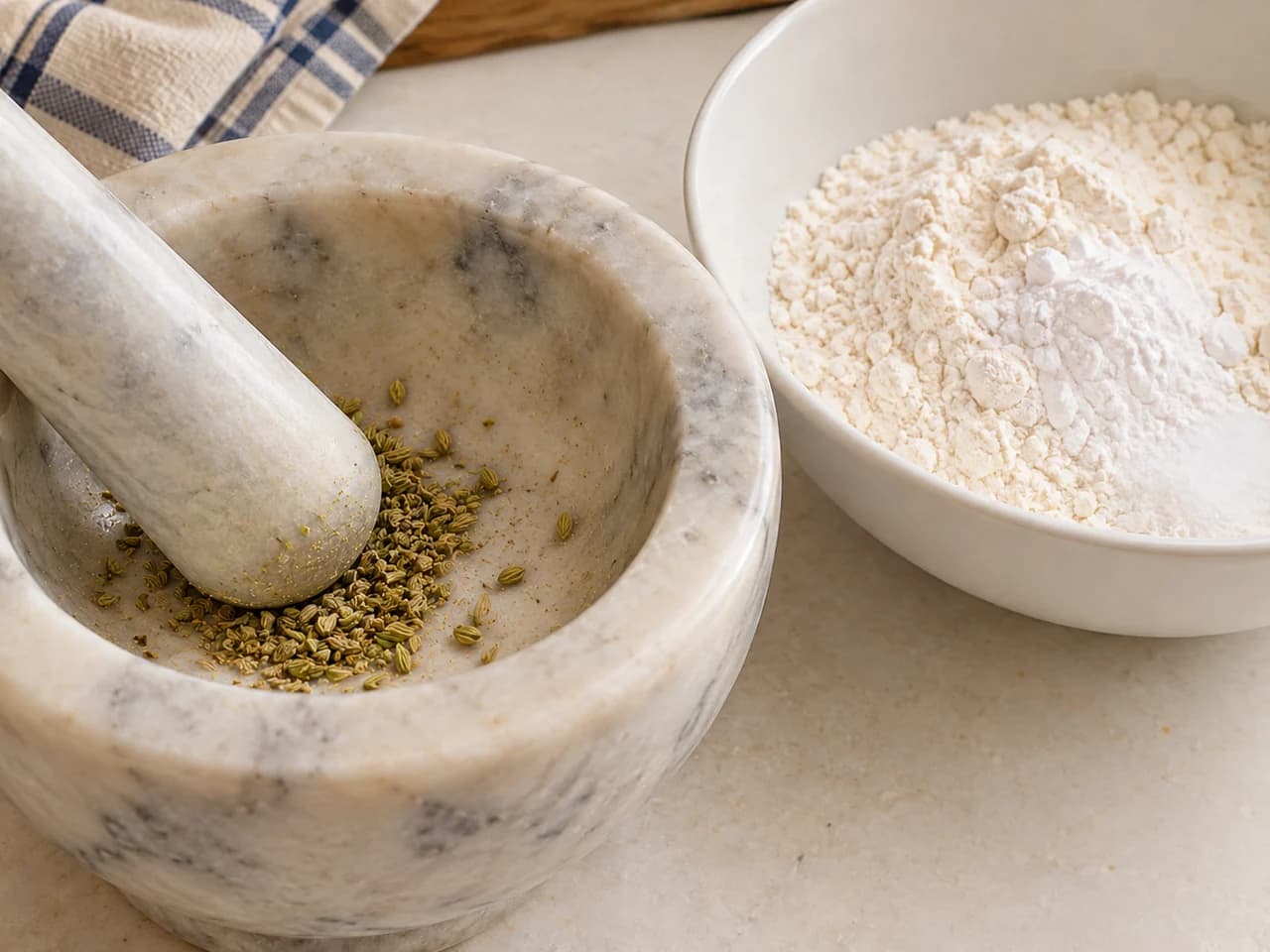 Anellini all’anice verde e arancia al forno: Pesta l’anice e mescola i secchi