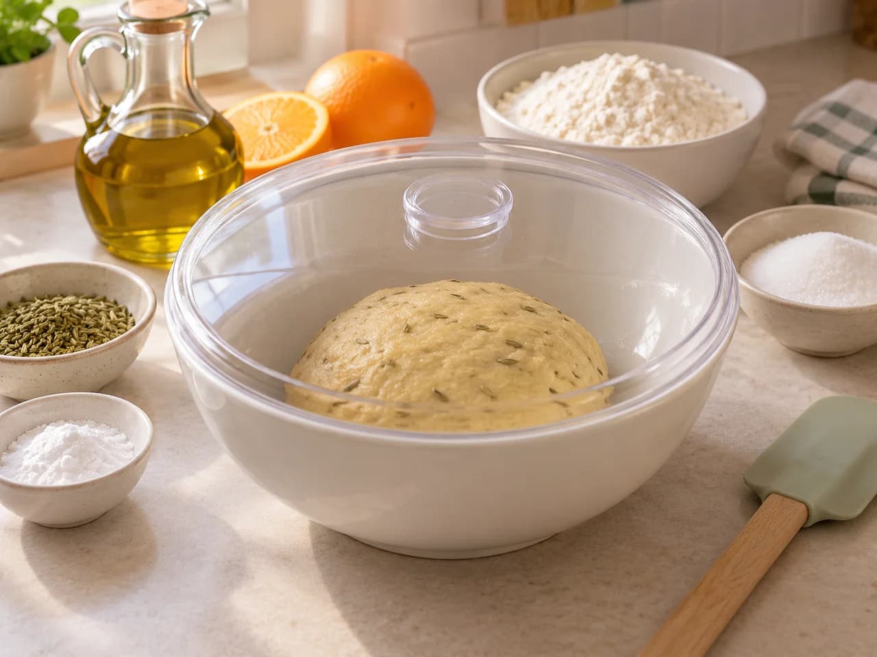 Anellini all’anice verde e arancia al forno: Riunisci l’impasto e fallo riposare