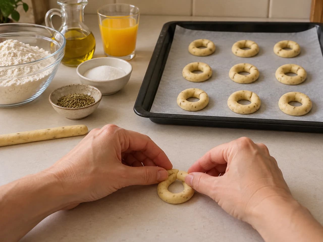 Anellini all’anice verde e arancia al forno: Forma gli anellini