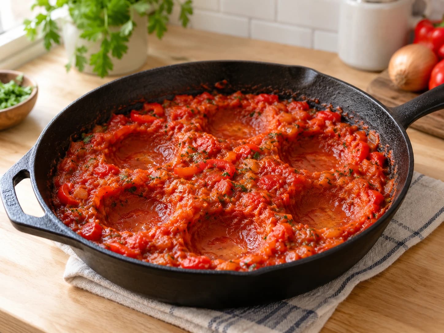 Shakshuka à la feta: Creuser les puits