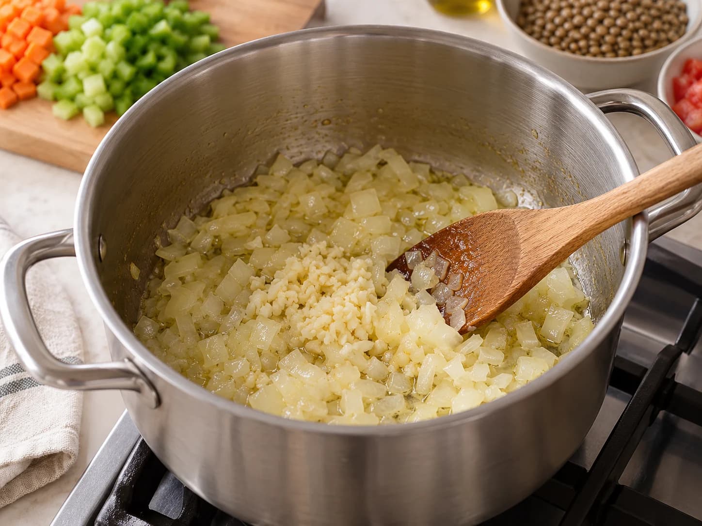 Cook the onion and garlic