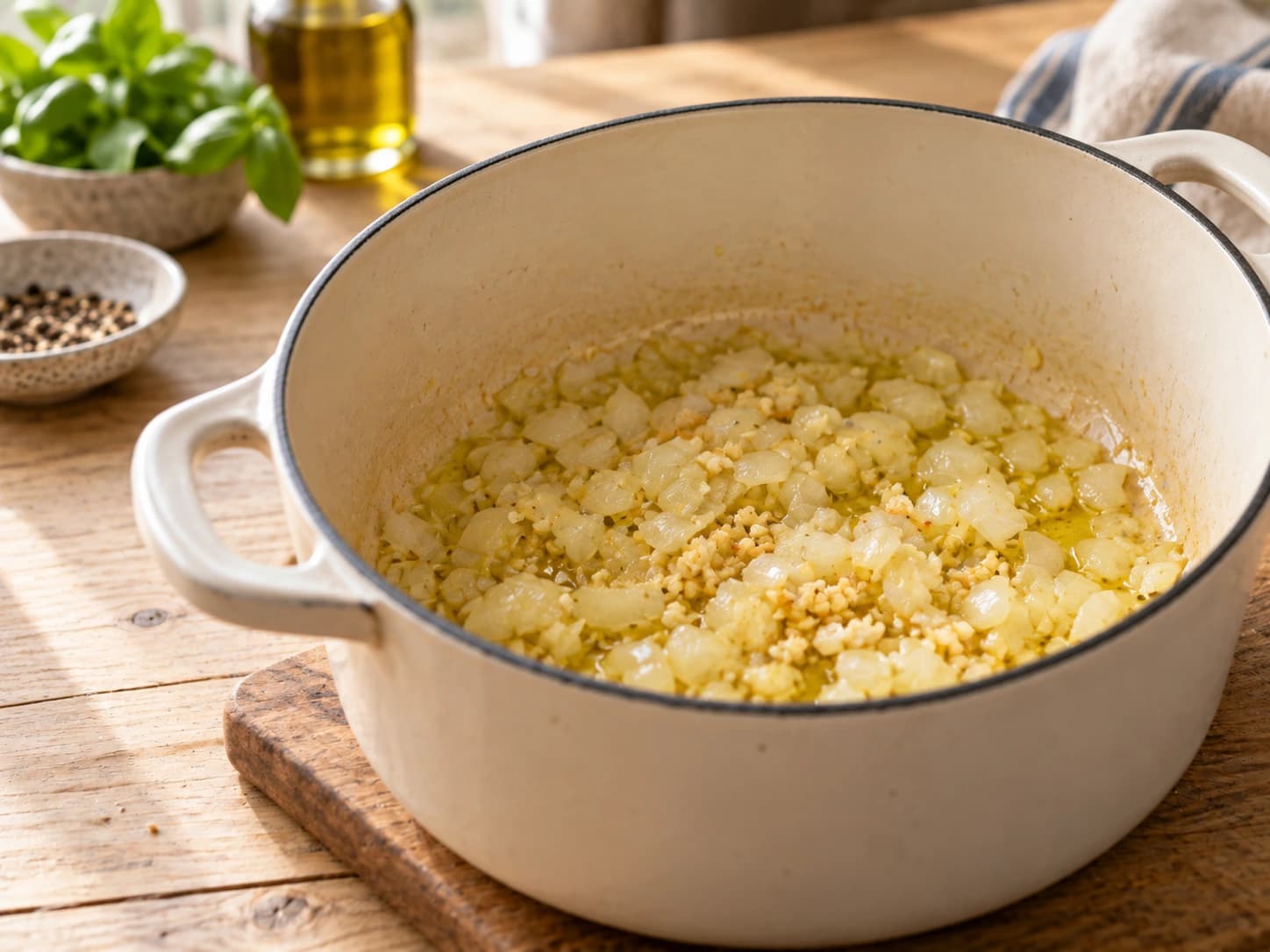 Sopa de tomate: Refogue a cebola e o alho