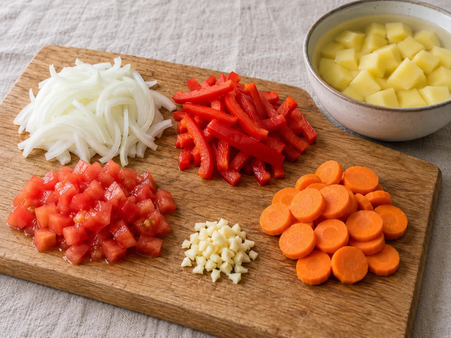 Sudado de carne: Rindfleischeintopf mit Kartoffeln und Gemüse: Gemüse schneiden