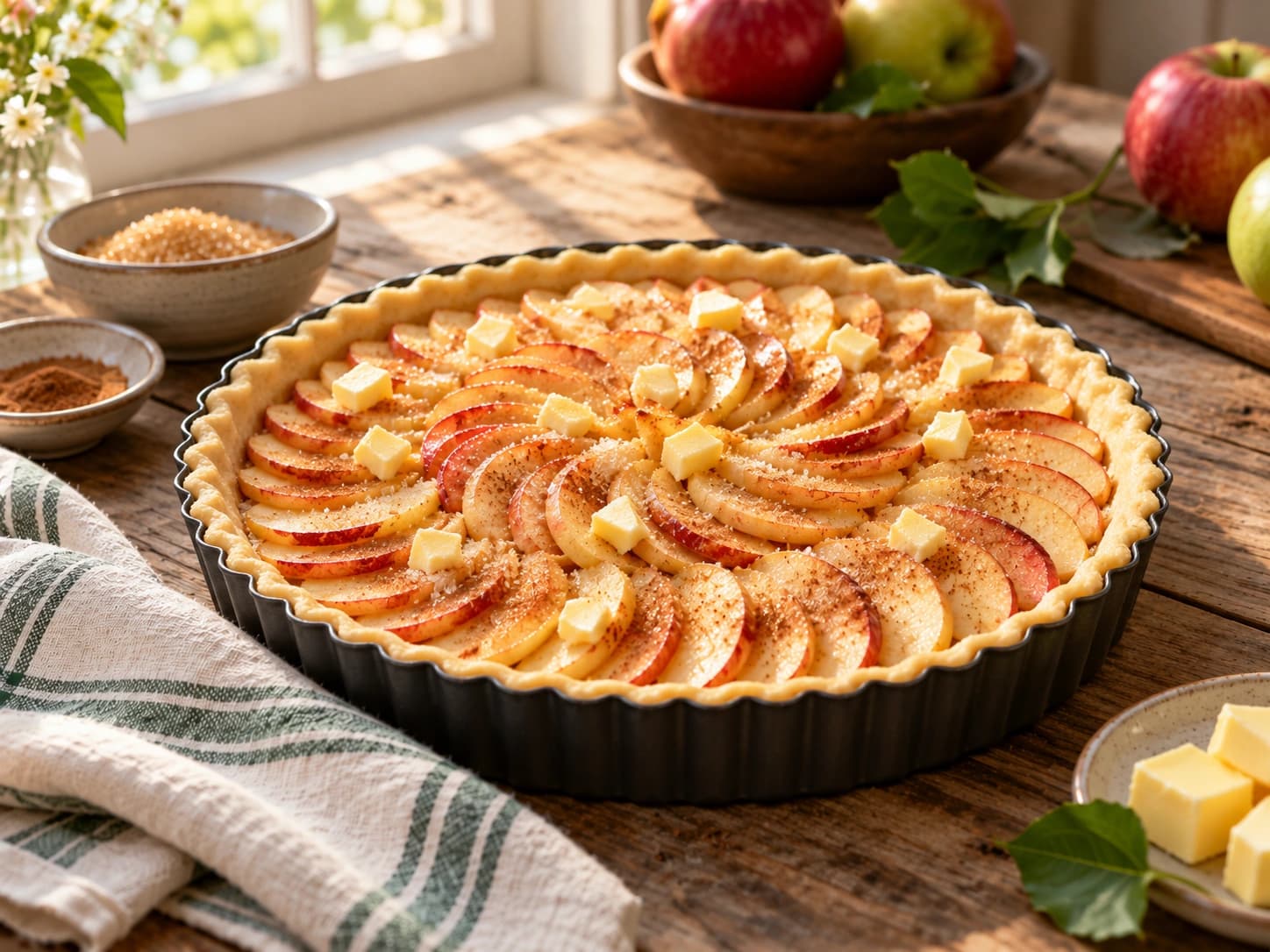 Klassische Apfeltarte mit Mürbeteig: Tarte belegen