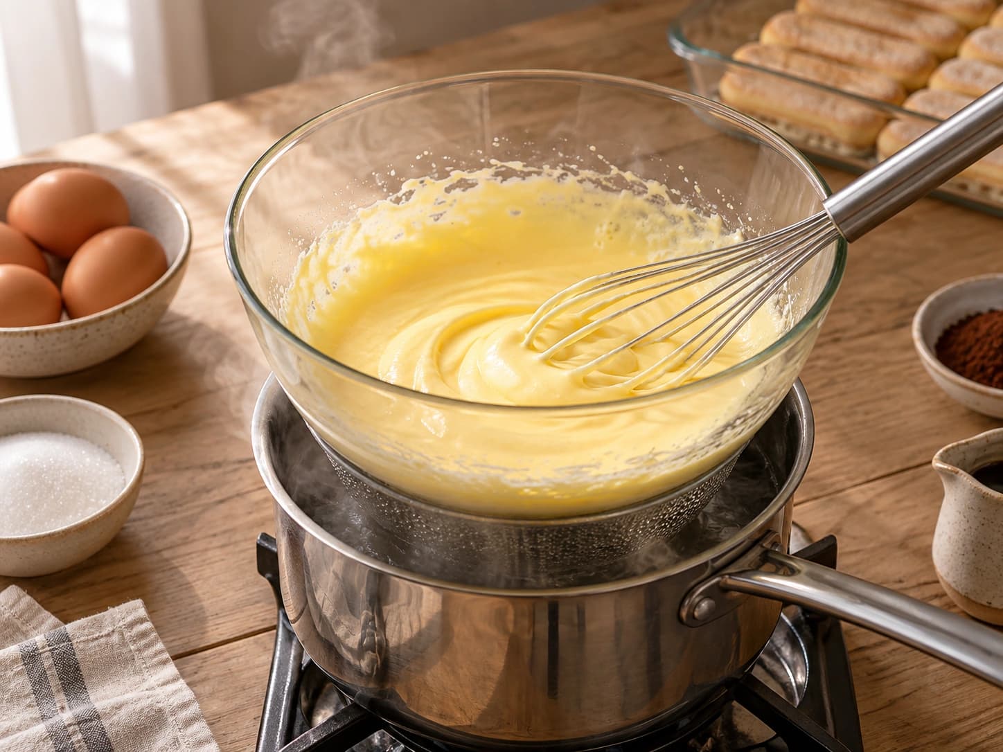 Tiramisù: Cozinhe as gemas com o açúcar