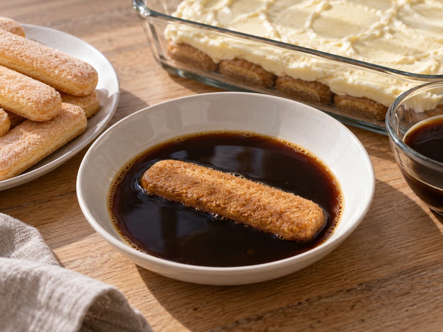 Tiramisù: Molhe os biscoitos