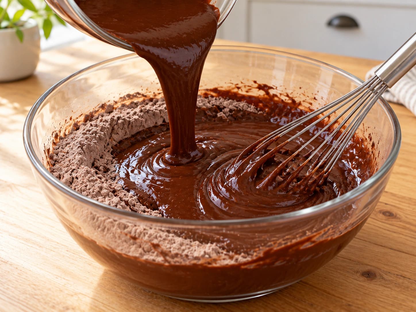 Chocolate Cake with Ganache: Combine the two mixtures