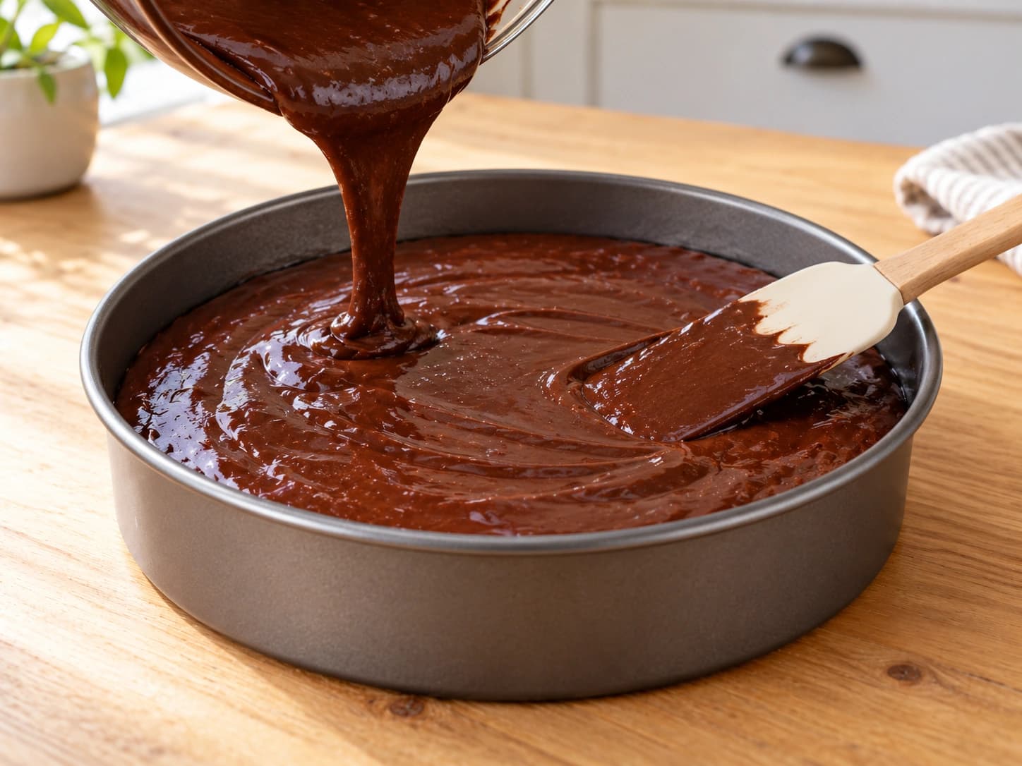 Chocolate Cake with Ganache: Fill the pan