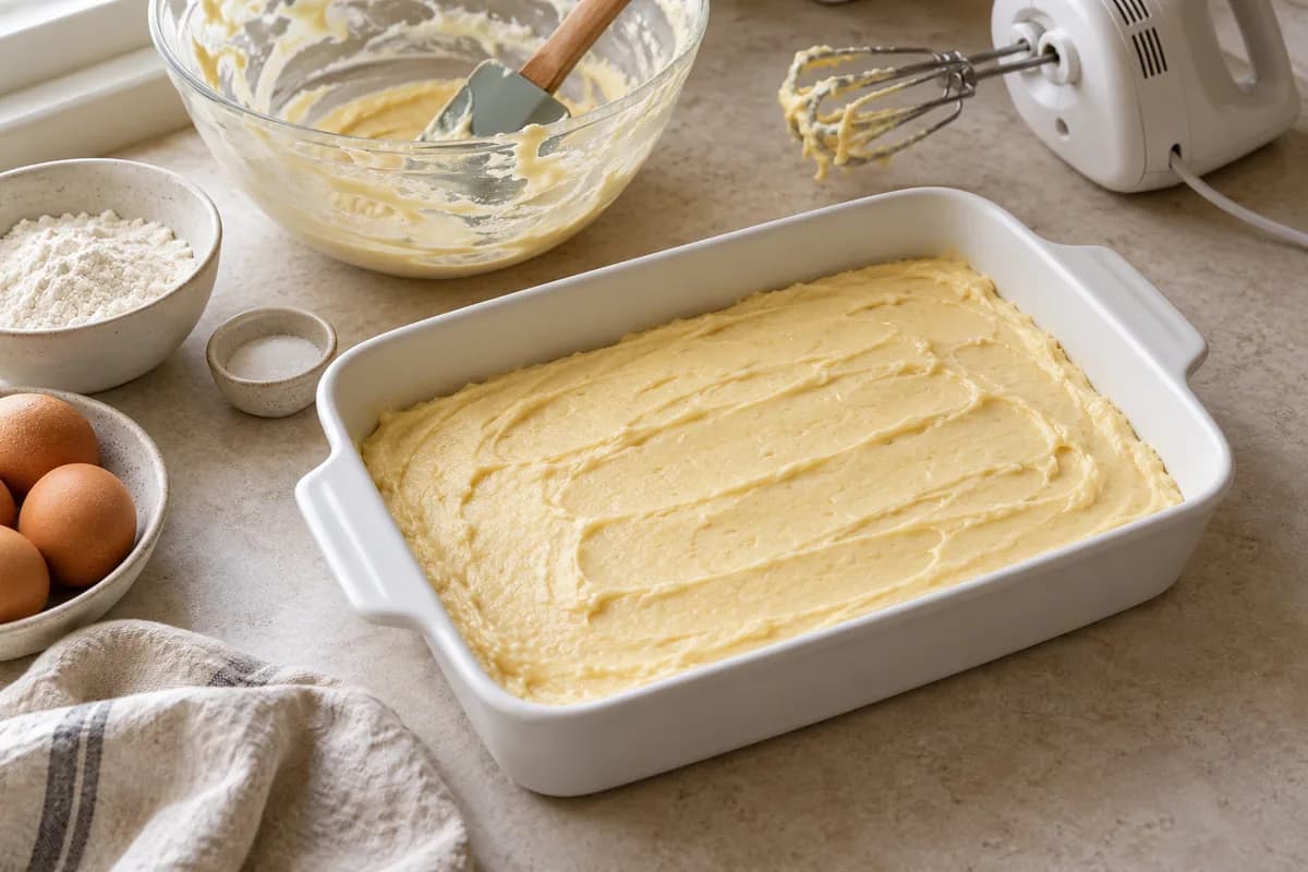 Gâteau aux trois laits et chantilly: Ajouter la farine et remplir le moule