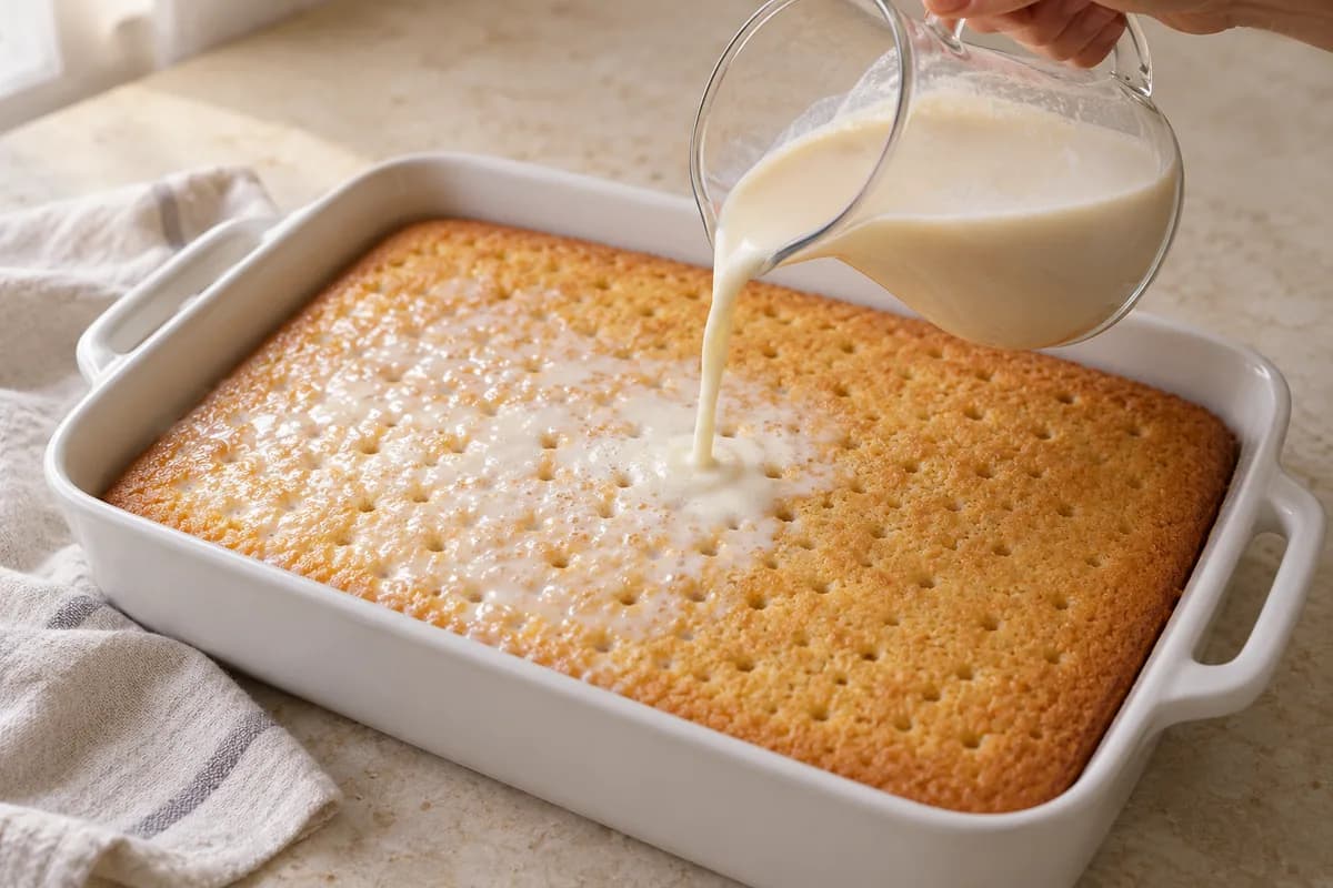 Gâteau aux trois laits et chantilly: Imbiber le gâteau et réfrigérer