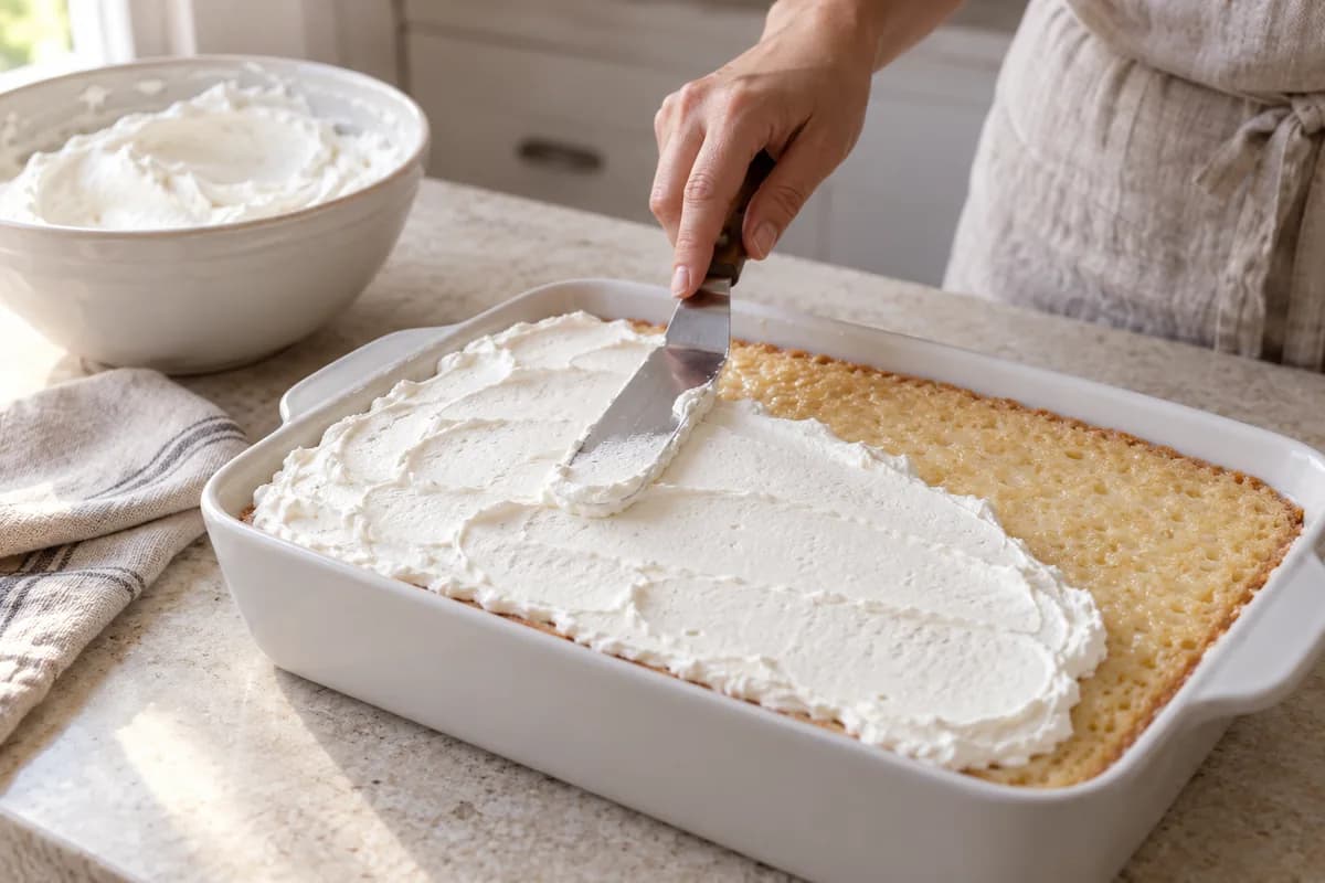 Gâteau aux trois laits et chantilly: Couvrir le gâteau de chantilly