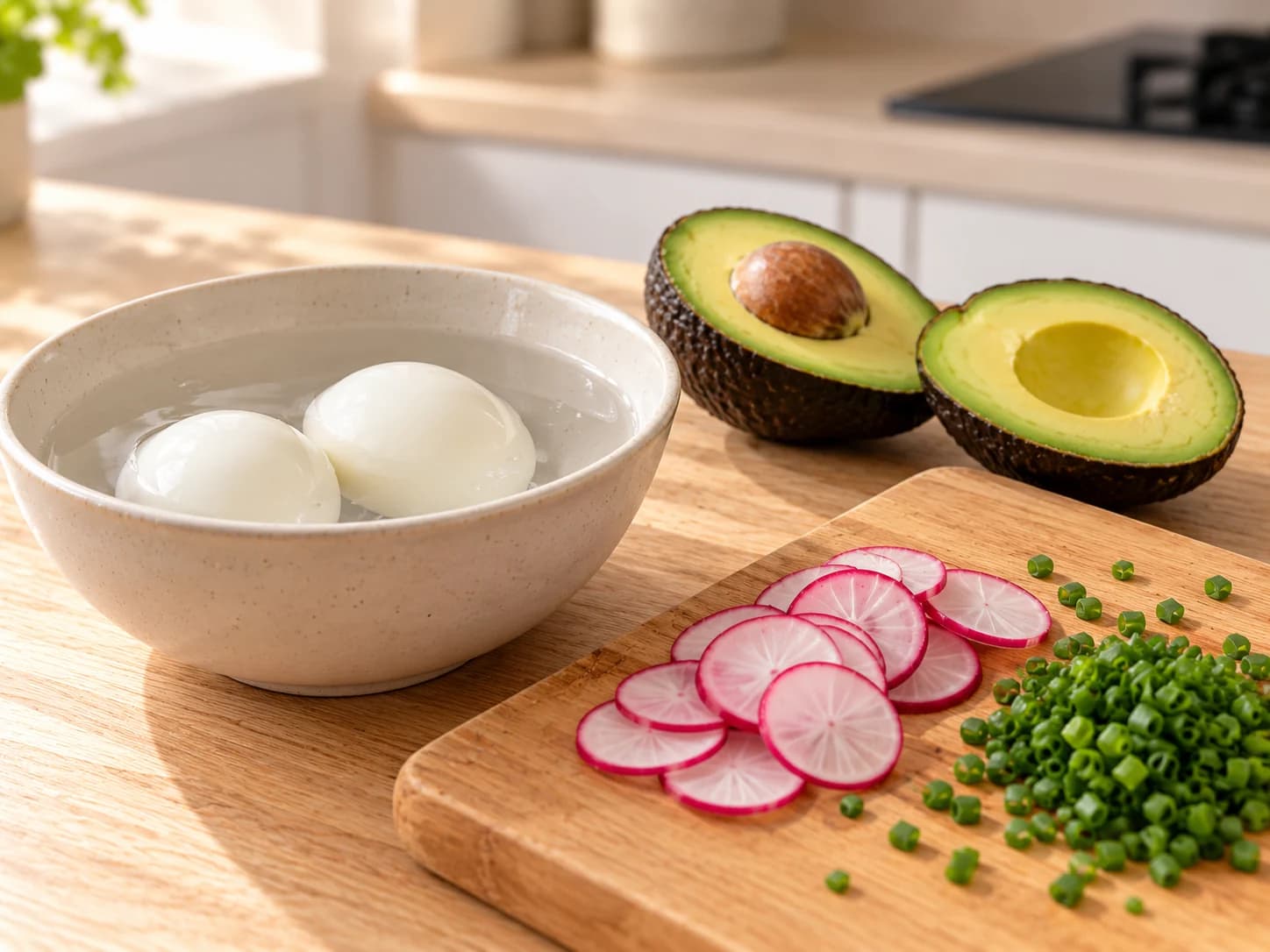 Easy avocado toast with hard-boiled eggs: Cool and prepare