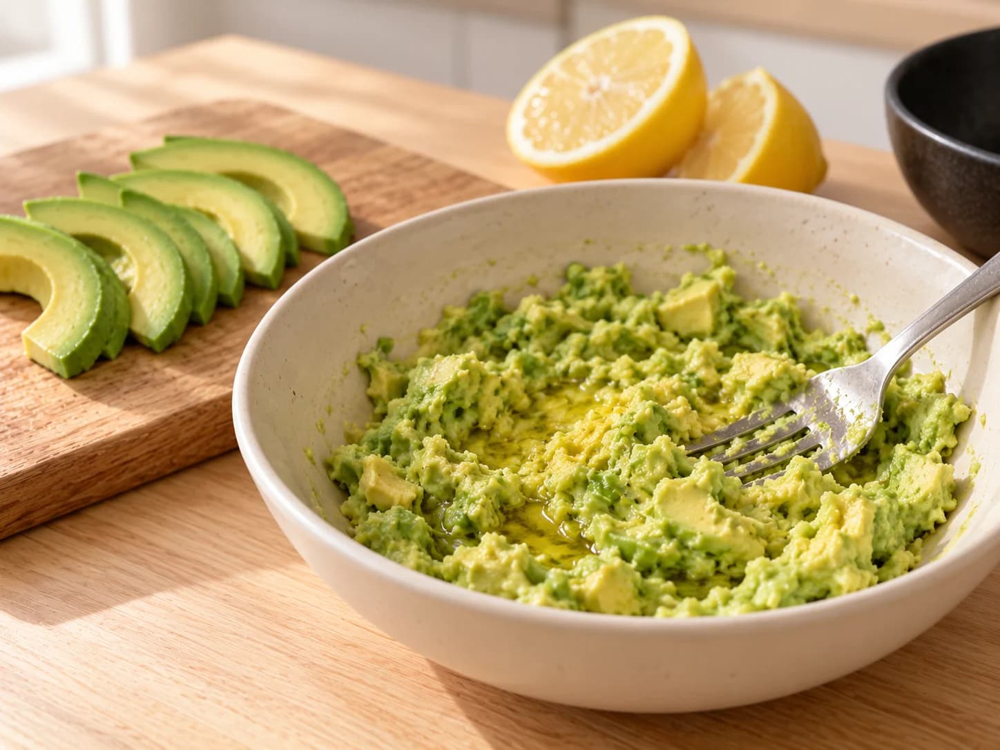 Easy avocado toast with hard-boiled eggs: Mash the avocado