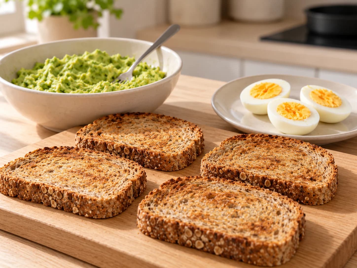 Easy avocado toast with hard-boiled eggs: Toast and peel