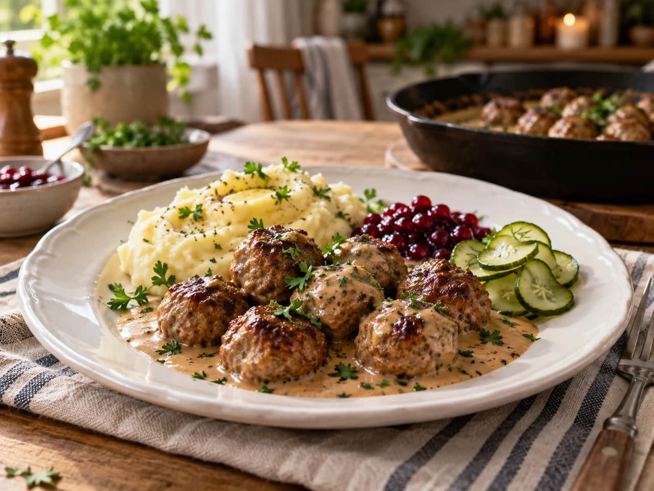 Imagen de Albóndigas suecas caseras en salsa cremosa (köttbullar)