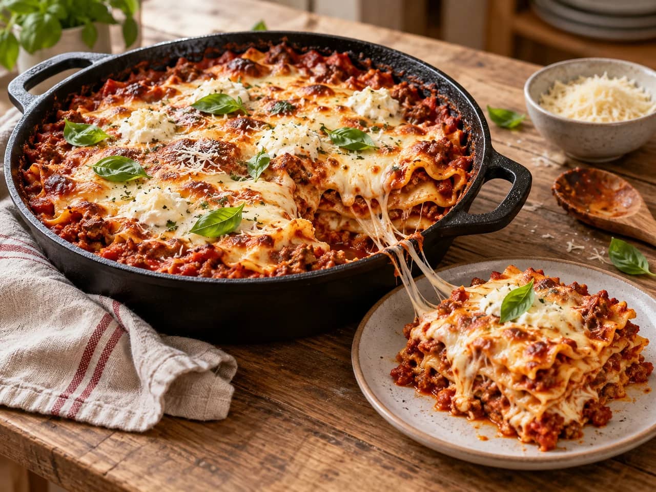 Imagen de Lasaña de sartén: receta fácil en una sola sartén y sin horno