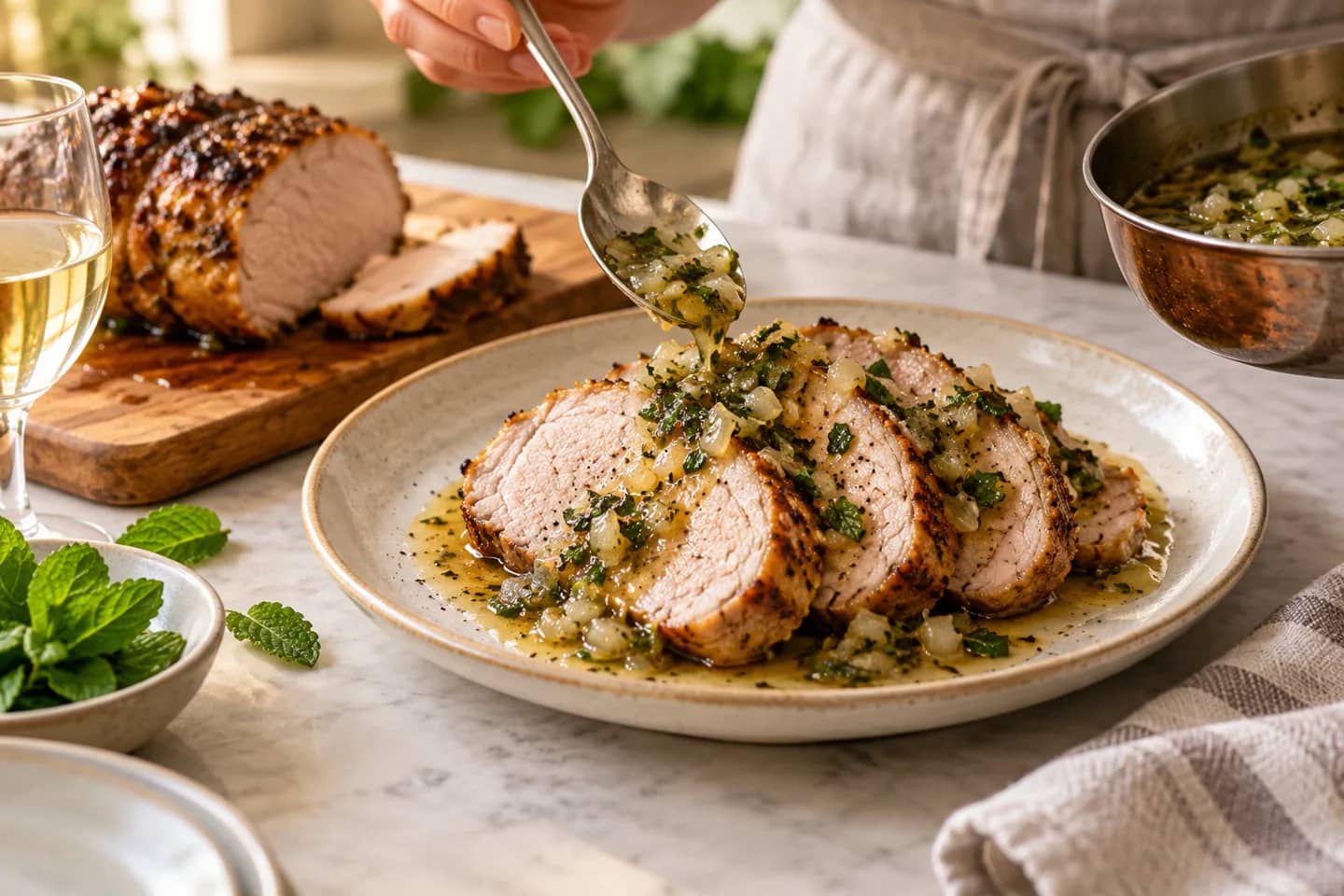 Bild von Schweinelende mit frischer Minzsauce