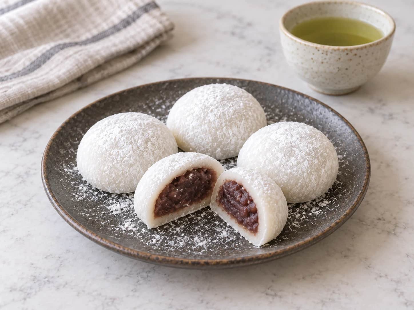 Imagen de Mochis rellenos de frijol rojo, el postre japonés