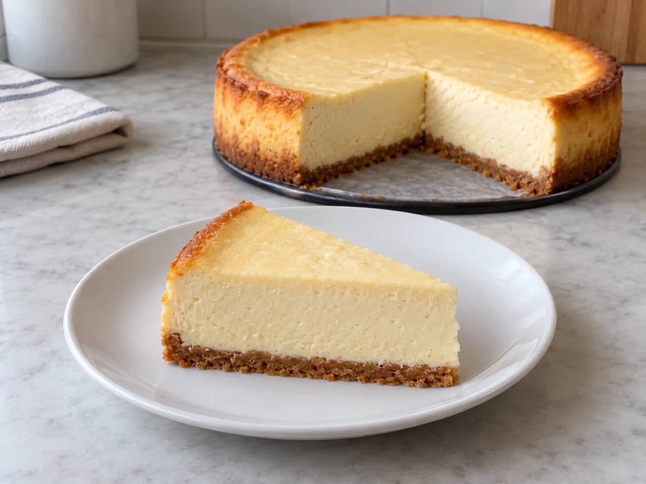 Imagem de Cheesecake clássico assado com base de biscoito