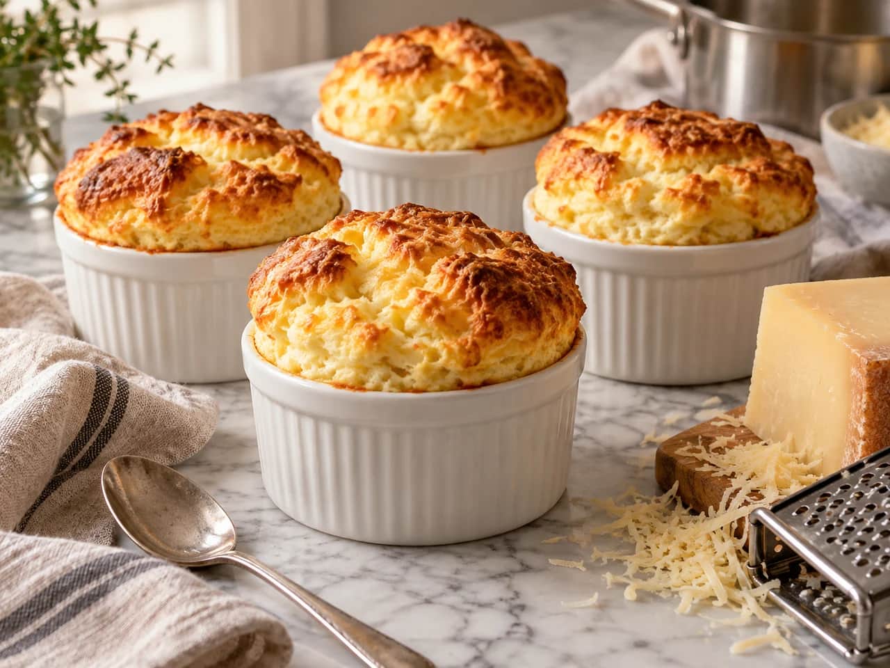 Imagen de Soufflé de queso esponjoso, receta clásica en moldes individuales
