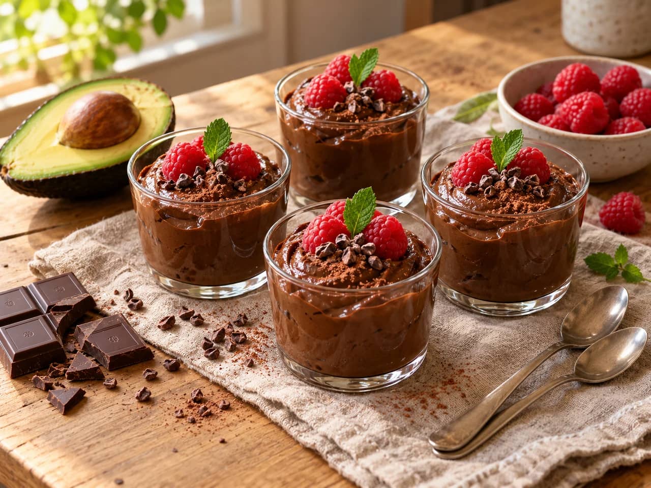 Imagen de Vasitos de mousse de aguacate y cacao, cremosa y sin nata