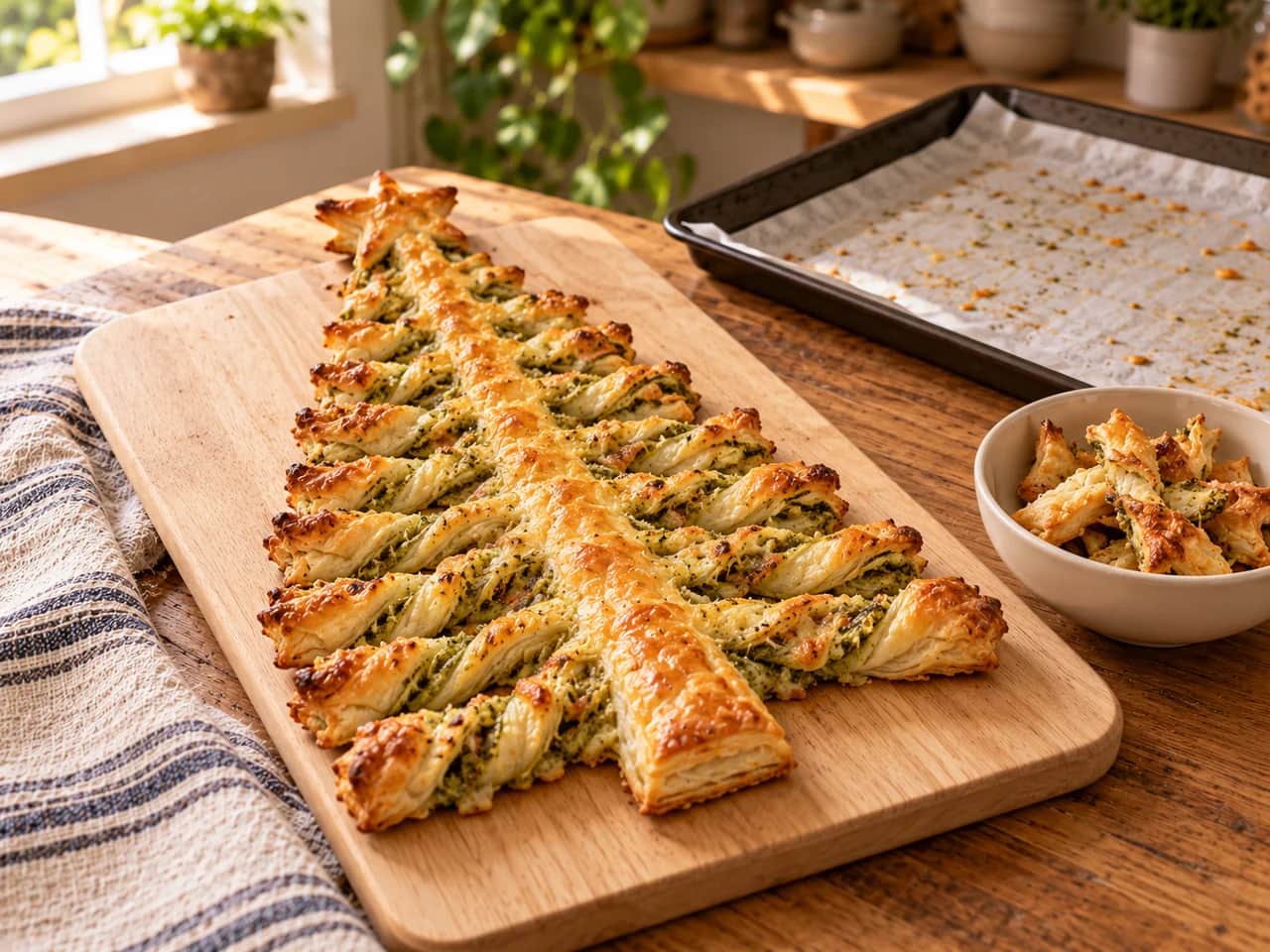 Imagen de Árbol de hojaldre con pesto y queso para Navidad