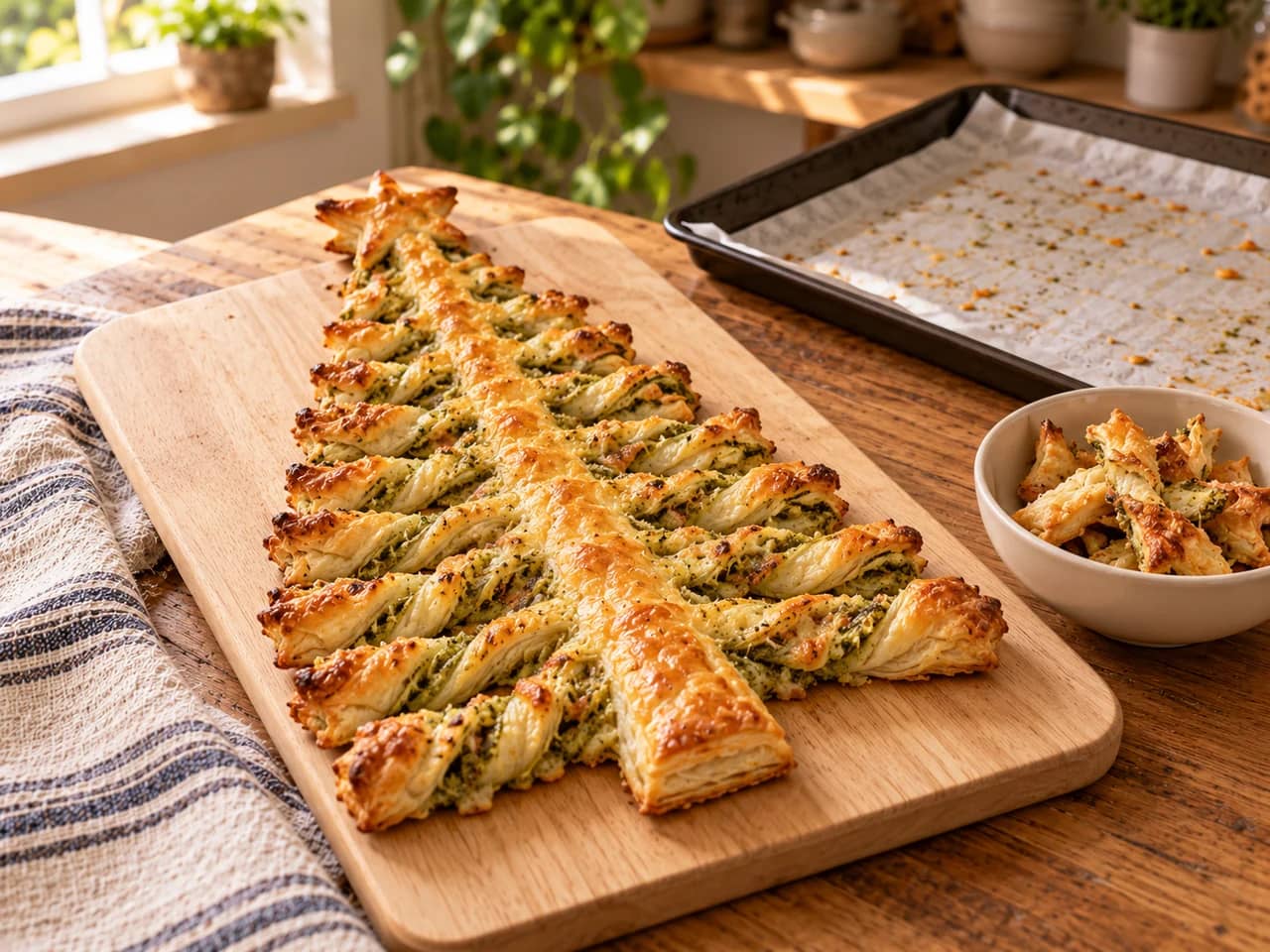 Imagen de Árbol de hojaldre con pesto y queso para Navidad