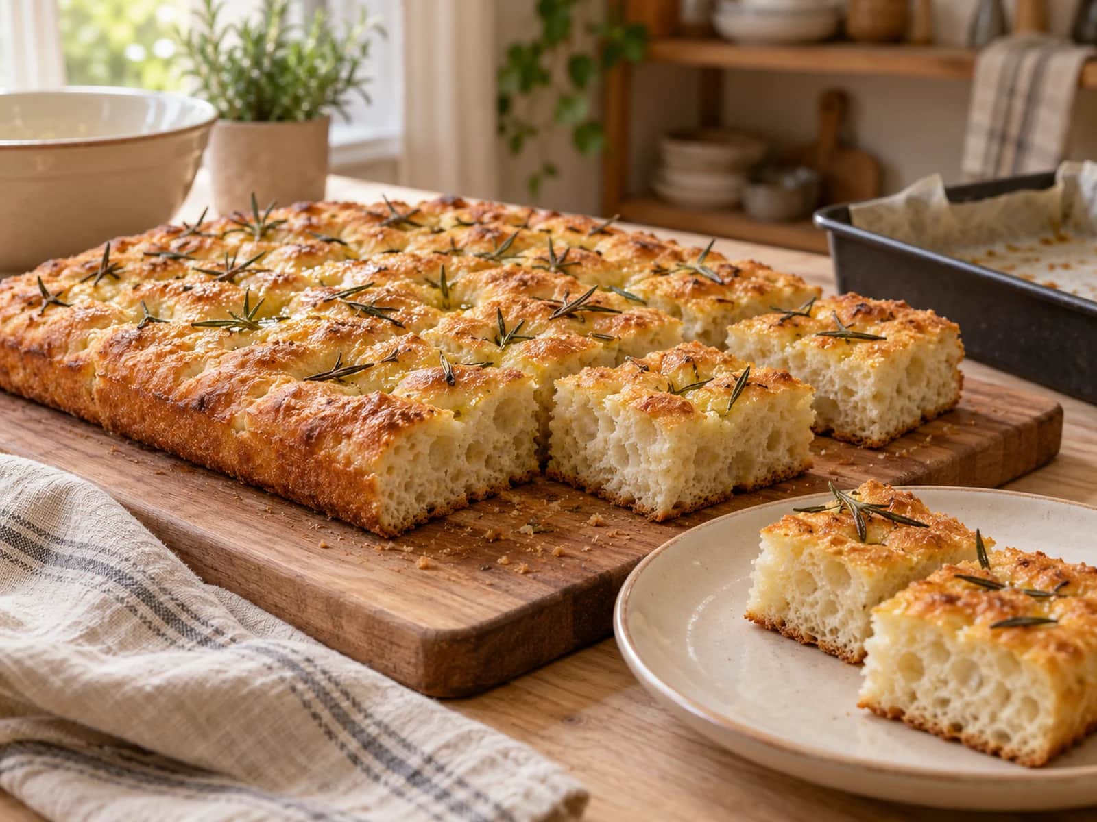 Imagen de Focaccia de romero sin amasado, con fermentación en frío