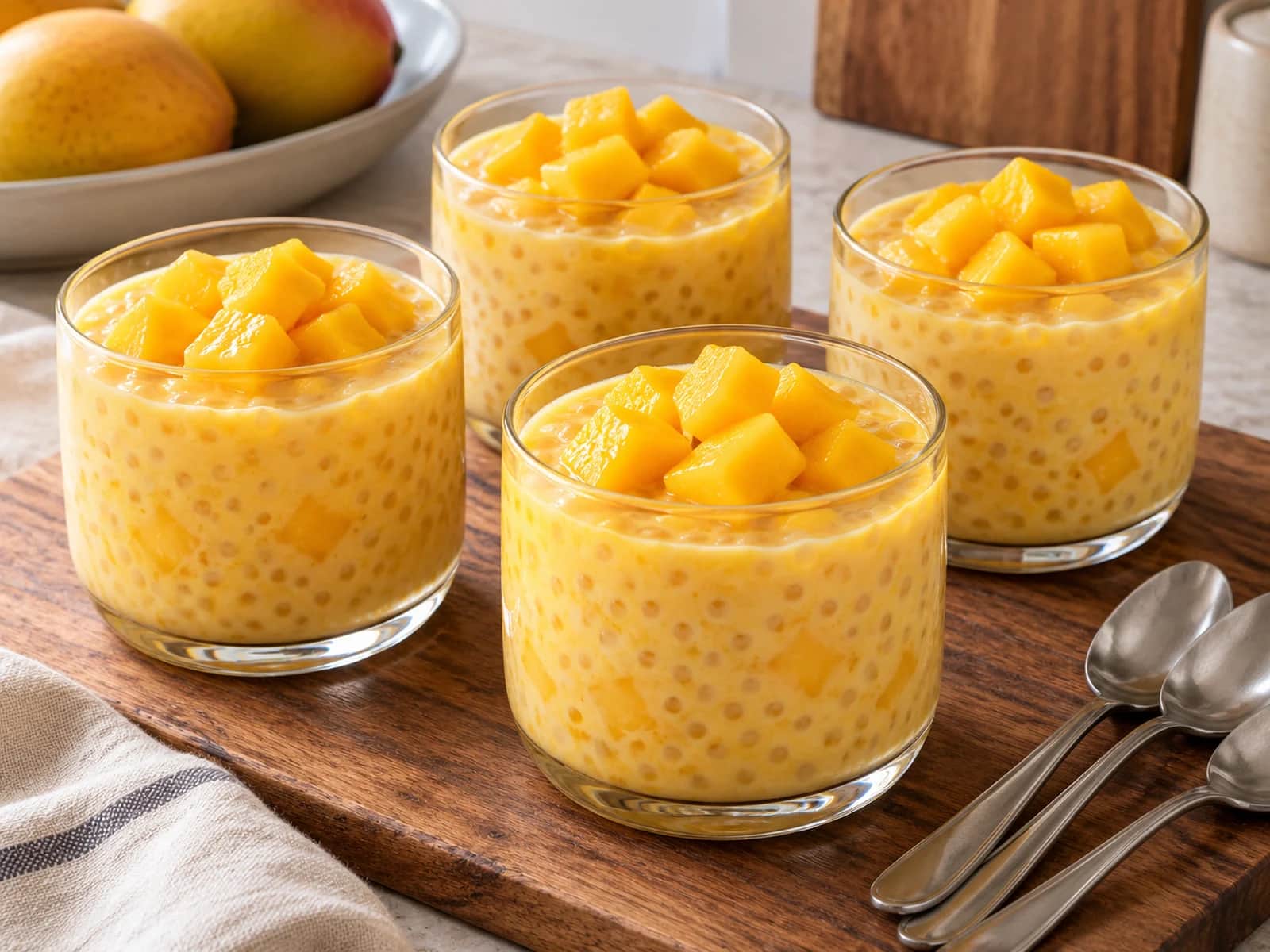 Imagen de Mango sago con coco: postre de mango y perlas de tapioca