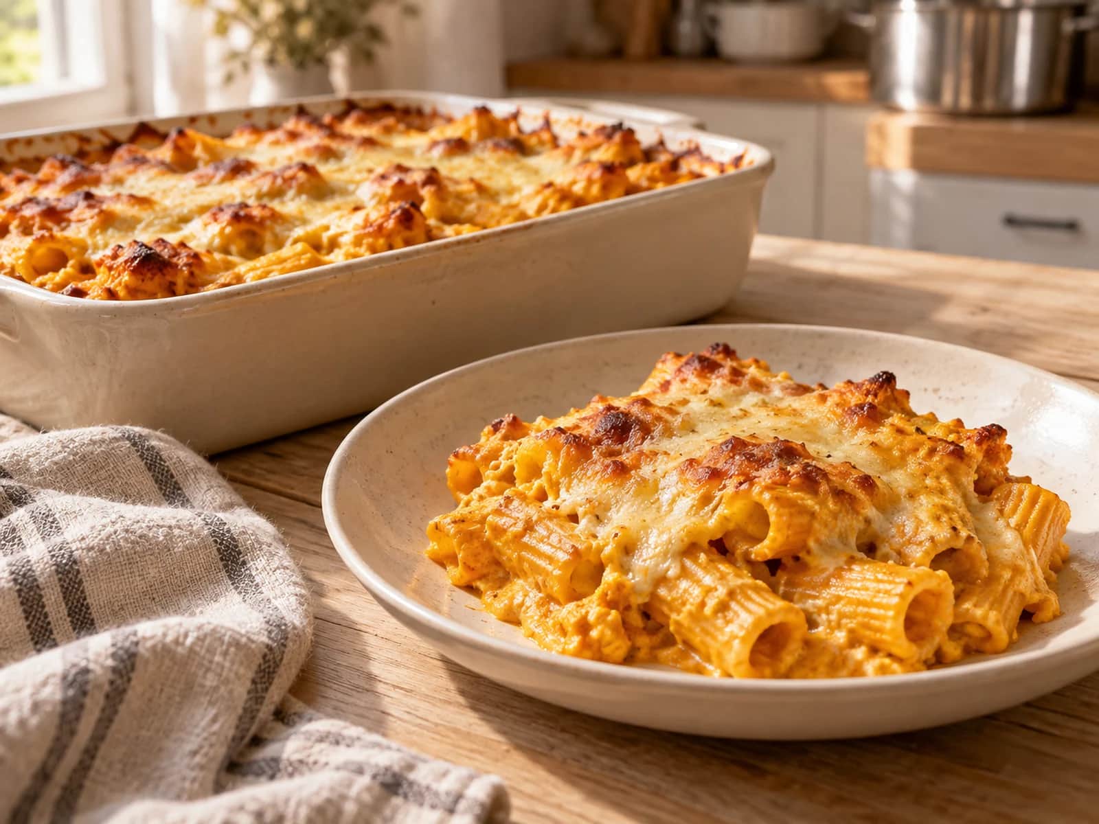 Imagen de Pasta al horno con calabaza y ricotta, sin bechamel