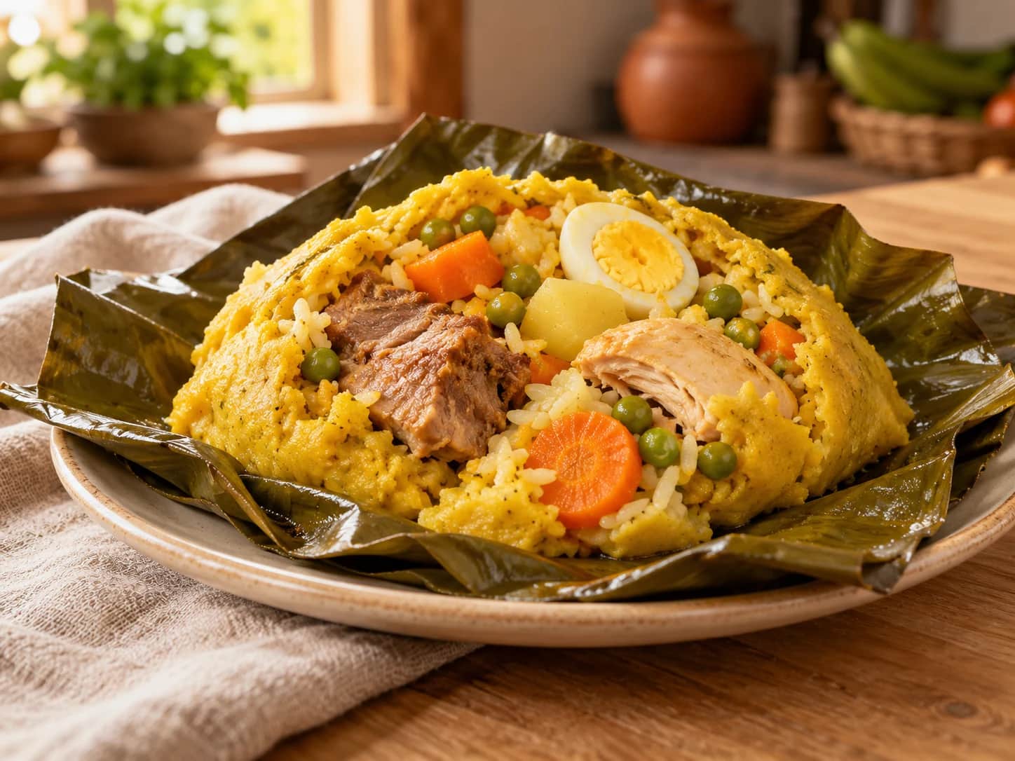 Imagen de Tamal tolimense tradicional en hoja de plátano