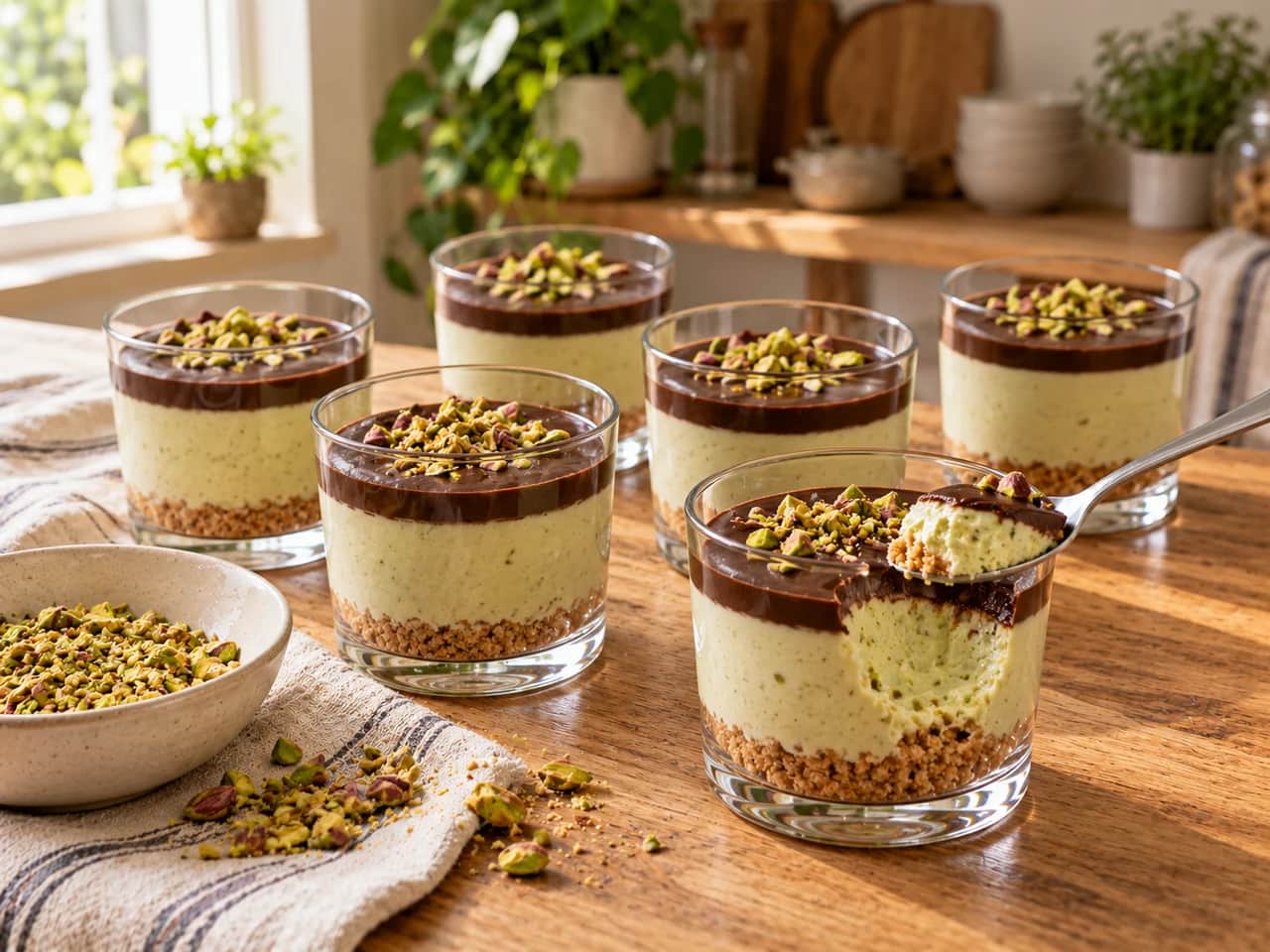 Bild von Pistazien-Schoko-Cheesecake im Glas ohne Backen