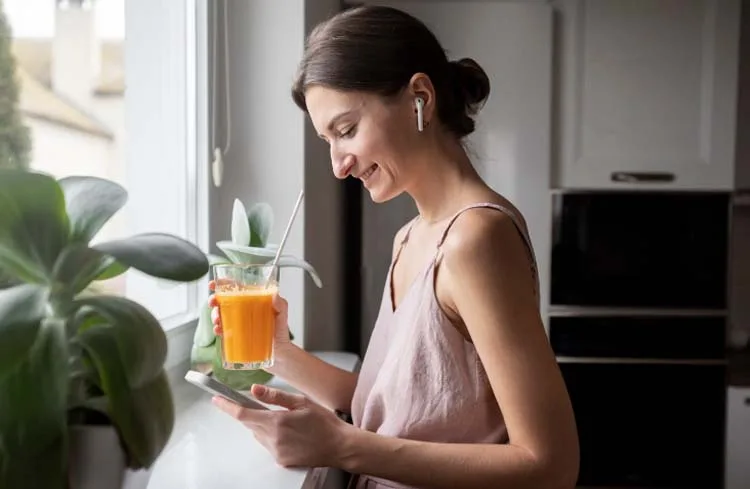 Woman enjoying anti-cancer juice