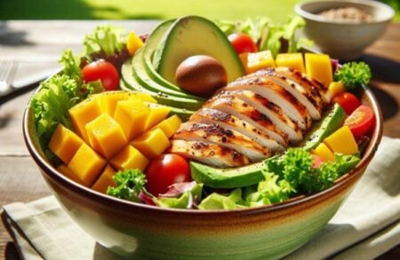 Insalata di pollo con avocado e mango